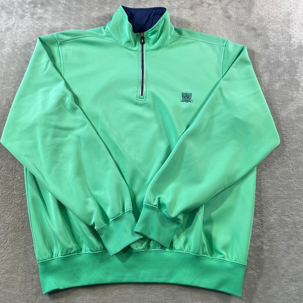 Fairway Greene Tech 1/4 Zip Pullover Mens Medium Green Golf Preppy Light Stretch